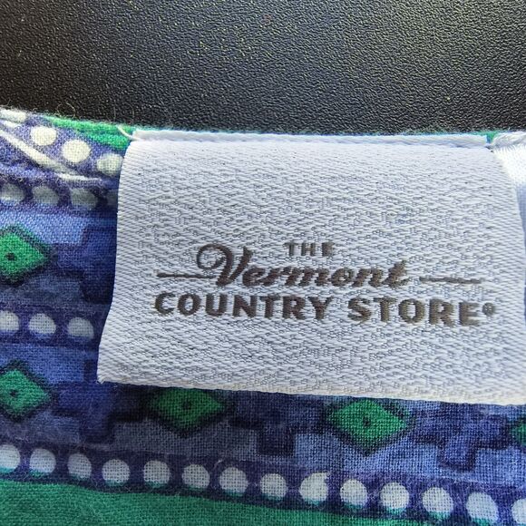 Vermont Country Store Dress L Blue Green Floral Tiered Midi Cotton Boho Mumu - Picture 13 of 15